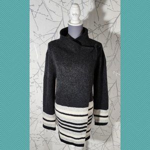 Tahari Charcoal Striped Wrap Around Cowl Neck Cardigan